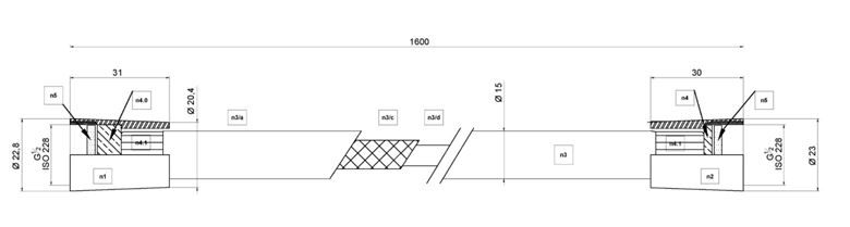 CONCEPT 200 BLACK sprchová hadica 1600 mm, hladká, s ochranou proti prekrúteniu, plast, matná čierna PA11037/MB Technický nákres