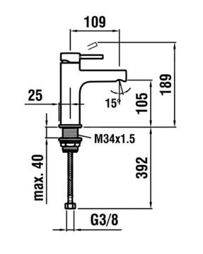 LAUFEN TWINPLUS umývadlová stojanková batéria, chróm HF905402100000 Technický nákres