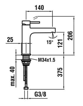 LAUFEN TWINPLUS umývadlová stojanková batéria, chróm HF905404100000 Technický nákres