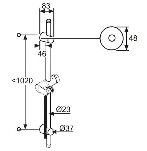 KLUDI A-QA V sprchová tyč 1100 mm s držiakom, hadica, chróm 6209505-00 Technický nákres