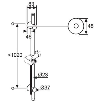 KLUDI A-QA V sprchová tyč 1100 mm s držiakom, hadica, chróm 6209505-00 Technický nákres