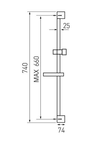 NOVASERVIS sprchová tyč 740 mm s držiakom, mydlovnička, chróm RAIL601,0 Technický nákres