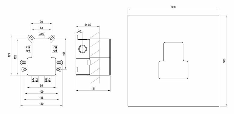 RAVAK R-BOX RB 07E.50 podomietkové teleso G 1/2 X070234 Technický nákres