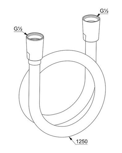 KLUDI SUPARAFLEX sprchová hadica 1250 mm, hladká, s ochranou proti prekrúteniu, plast, chróm 6107105-00 Technický nákres