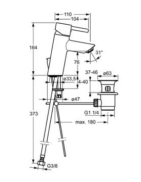 HANSA VANTIS STYLE XL umývadlová stojanková batéria, s odtokovou súpravou, chróm 52562277 Technický nákres