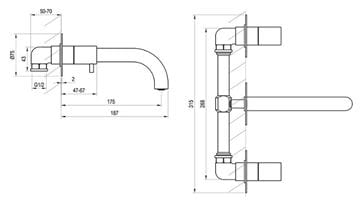 RAVAK ESPIRIT ES 021.20 vaňová podomietková batéria, s telesom, kartáčovaný grafit X070314 Technický nákres