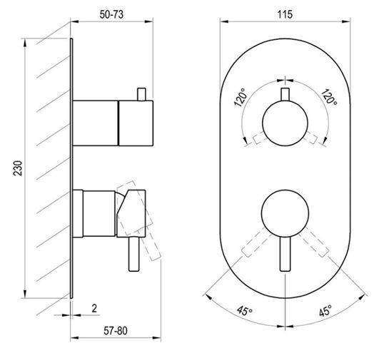 RAVAK ESPIRIT ES 068.20GB.O3.RB07F podomietková batéria, pre 3 spotrebiče, kartáčovaný grafit X070320 Technický nákres