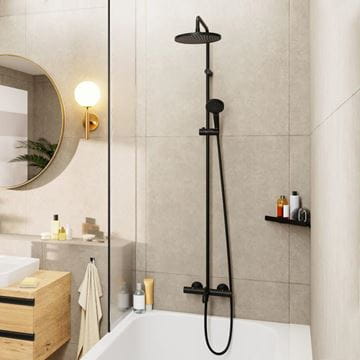 HANSGROHE VERNIS BLEND SHOWERPIPE 240 vaňová termostatická batéria, s hornou a ručnou sprchou s 2 prúdmi, matná čierna 26899670 Obrázek - fotka