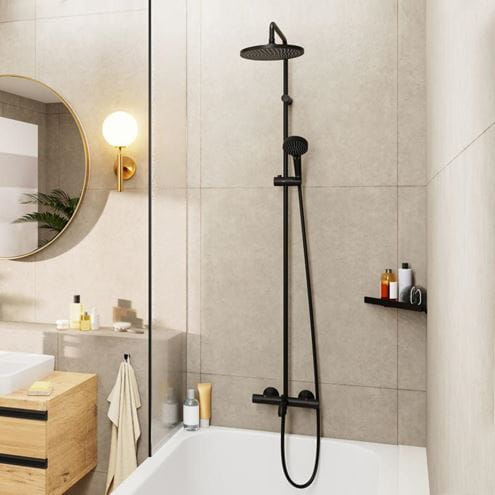 HANSGROHE VERNIS BLEND SHOWERPIPE 240 vaňová termostatická batéria, s hornou a ručnou sprchou s 2 prúdmi, matná čierna 26899670 Obrázek - fotka