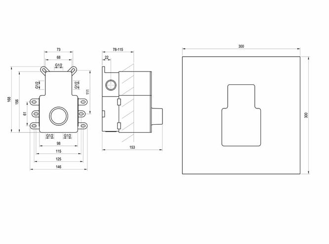 RAVAK R-BOX TERMO RB 07C.50 podomietkové teleso G 1/2 X070232 Technický nákres