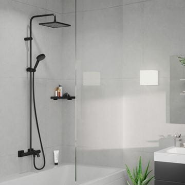 HANSGROHE VERNIS SHAPE SHOWERPIPE 240 vaňová termostatická batéria, s hornou ručnou sprchou s 2 prúdmi, matná čierna 26900670 Obrázek - fotka