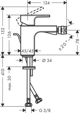 HANSGROHE VERNIS SHAPE bidetová stojanková batéria, s odtokovou súpravou, chróm 71219000 Technický nákres