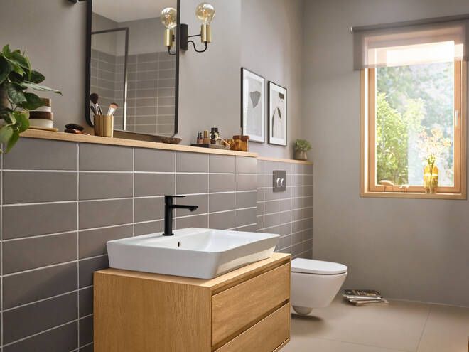 HANSGROHE REBRIS E umývadlová stojanková batéria, CoolStart EcoSmart+, s odtokovou súpravou, matná čierna 72589670 Obrázek - fotka