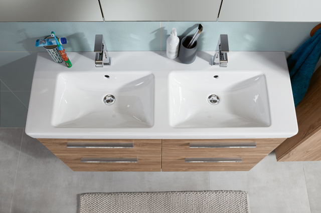 VILLEROY & BOCH VERITY DESIGN 2.0 dvojumývadlo 130 cm, s 2 otvormi pre batérie a prepadom, alpská biela 4A94D001 Obrázek - fotka