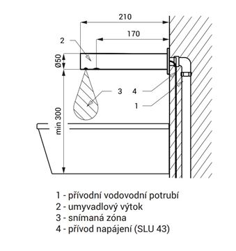 SANELA umývadlová senzorová batéria pre jednu vodu, napájanie zo siete, nerez SLU 43 Technický nákres