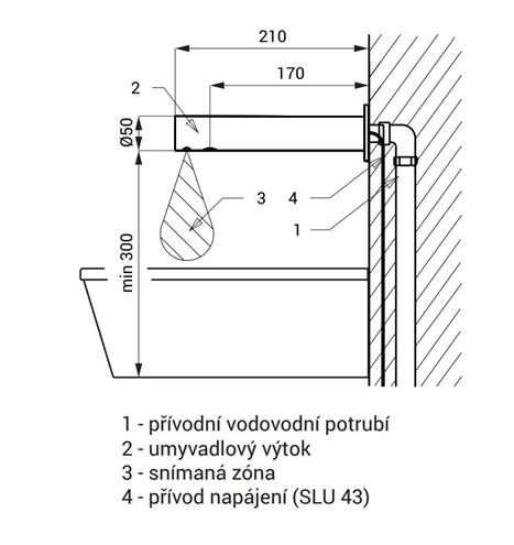 SANELA umývadlová senzorová batéria pre jednu vodu, napájanie zo siete, nerez SLU 43 Technický nákres