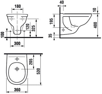 EASY závesný bidet H8303600003045 Technický nákres