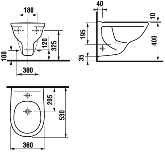 EASY závesný bidet H8303600003045 Technický nákres
