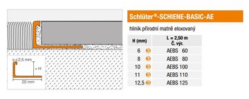 SCHLÜTER SYSTEMS SCHIENE-BASIC-AE ukončovací profil 12,5mm, 2500mm, hliník prírodný-matne eloxovaný AEBS125 Technický nákres