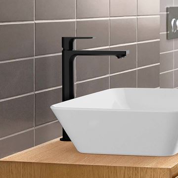 HANSGROHE REBRIS E umývadlová stojanková batéria, CoolStart EcoSmart+, s odtokovou súpravou, matná čierna 72591670 Obrázek - fotka