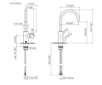 DORNBRACHT META umývadlová stojanková batéria, chróm 33 565 661-00 Technický nákres