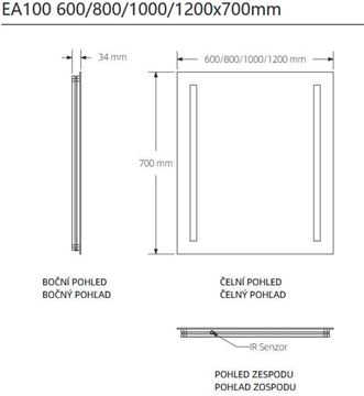 EASY PLUS zrkadlo 60x70 cm, s osvetlením, so senzorom EA100.60 Technický nákres