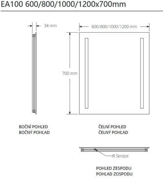 EASY PLUS zrkadlo 80x70 cm, s osvetlením, so senzorom EA100.80 Technický nákres