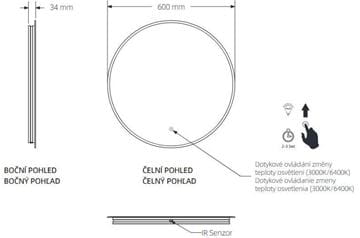 EASY PLUS zrkadlo 60 cm, s osvetlením, s reguláciou stmievania a teploty svetla, so senzorom EA103.60 Technický nákres