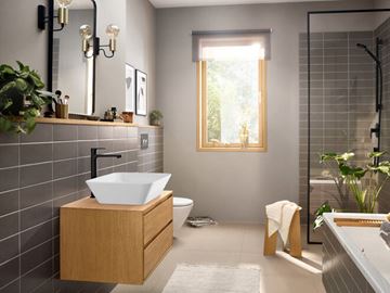 HANSGROHE REBRIS E umývadlová stojanková batéria, CoolStart, EcoSmart, s odtokovou súpravou, matná čierna 72581670 Obrázek - fotka