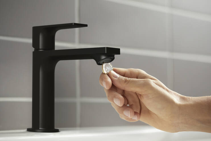 HANSGROHE REBRIS E umývadlová stojanková batéria, EcoSmart, s odtokovou súpravou, matná čierna 72557670 Obrázek - fotka