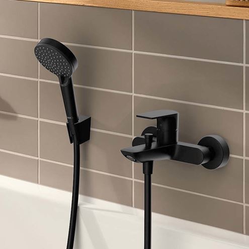 HANSGROHE REBRIS E vaňová nástenná batéria, s prepínačom, matná čierna 72450670 Obrázek - fotka