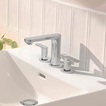 HANSGROHE REBRIS S umývadlová stojanková batéria, 3-otvorová, s odtokovou súpravou, EcoSmart, chróm 72530000 Obrázek - fotka