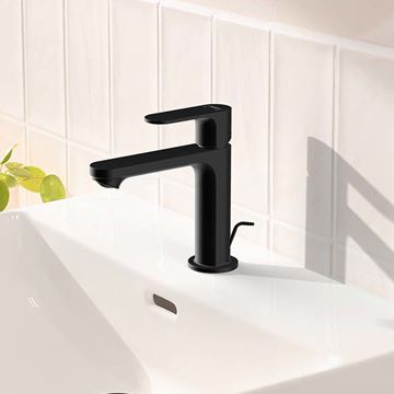 HANSGROHE REBRIS S umývadlová stojanková batéria, CoolStart, EcoSmart, s odtokovou súpravou, matná čierna 72519670 Obrázek - fotka