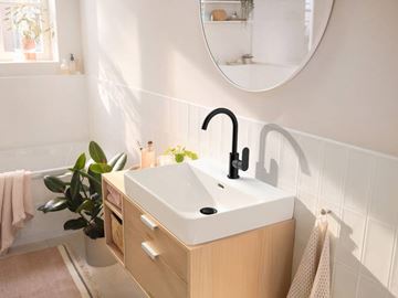 HANSGROHE REBRIS S umývadlová stojanková batéria, EcoSmart, s odtokovou súpravou, matná čierna 72536670 Obrázek - fotka