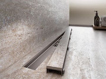 ALCA APZ15 MARBLE sprchový žľab 650 mm, do priestoru aj k stene, bočný odtok DN 50, rošt na vloženie dlažby, PP/nerez oceľ APZ15-650 Obrázek - fotka