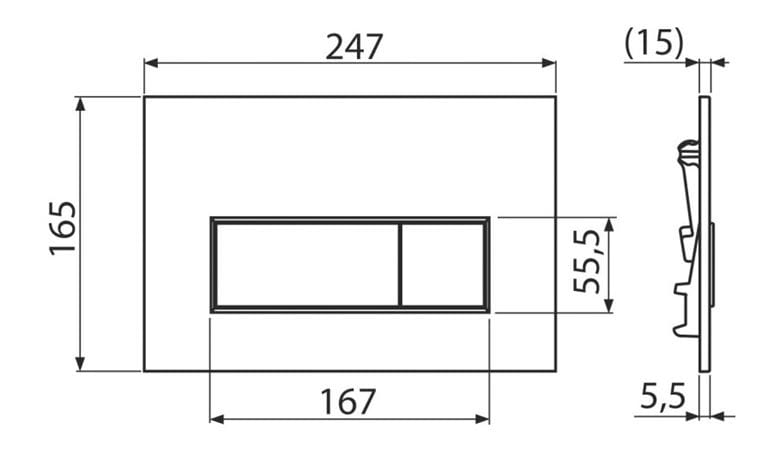 ALCA THIN M57 ovládacie tlačidlo pre dve splachovania, plast, matný nikel M57-N-M Technický nákres