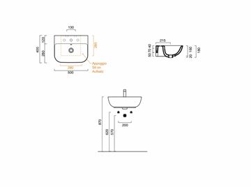 CONCEPT S umývadlo 50 cm, bez otvoru pre batériu, s prepadom, Cataglaze 50BSFWH Technický nákres