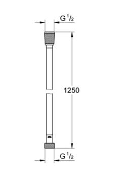GROHE SILVERFLEX sprchová hadica 1250 mm, hladká, TwistStop, AntiFold, plast, supersteel 28362DC1 Technický nákres