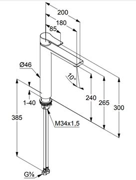 KLUDI ZENTA SL umývadlová stojanková batéria, matná čierna 482563965 Technický nákres