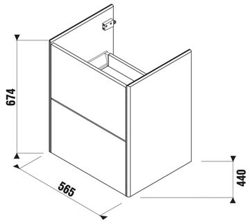 LAUFEN LA CASA 5 skrinka s umývadlom 56,5x44x67,4 cm, 2 zásuvky, Push-open, biela H41N9924015001 Technický nákres