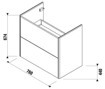 LAUFEN LA CASA 5 skrinka s umývadlom 76x44x67, 4 cm, 2 zásuvky, Push-open, biela H41N9934015001 Technický nákres