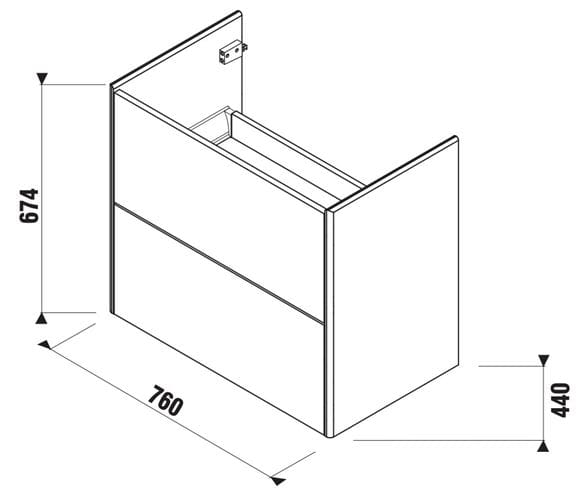 LAUFEN LA CASA 5 skrinka s umývadlom 76x44x67, 4 cm, 2 zásuvky, Push-open, biela H41N9934015001 Technický nákres