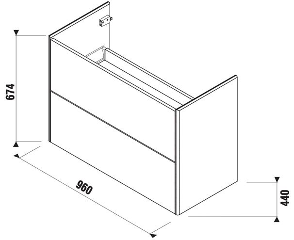 LAUFEN LA CASA 5 skrinka s umývadlom 96x44x67, 4 cm, 2 zásuvky, Push-open, biela H41N9944015001 Technický nákres