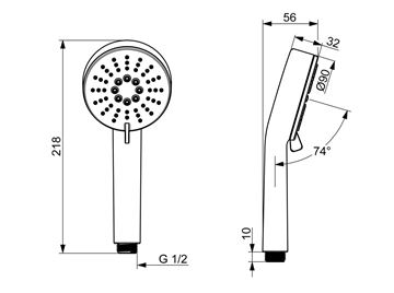 HANSA BASIC ručná sprcha pr. 90 mm, 3 prúdy, chróm 55620100 Technický nákres
