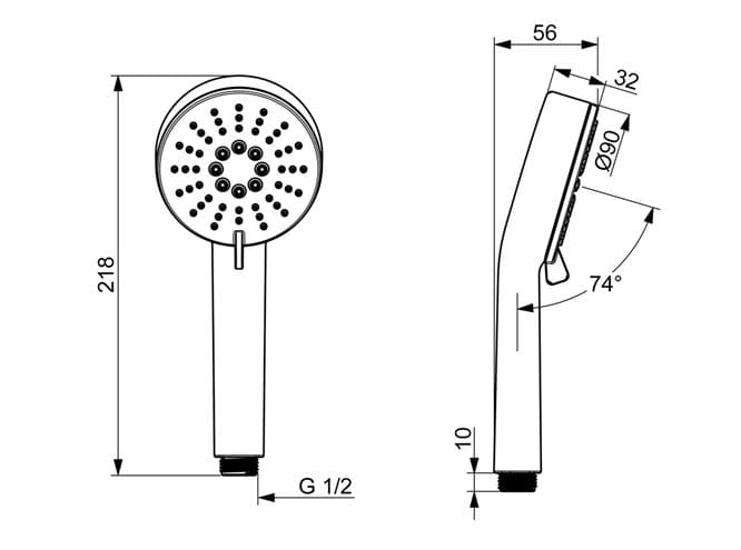 HANSA BASIC ručná sprcha pr. 90 mm, 3 prúdy, chróm 55620100 Technický nákres