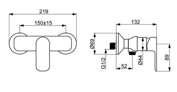 HANSA BASIC sprchová nástenná batéria, chróm 55450103 Technický nákres