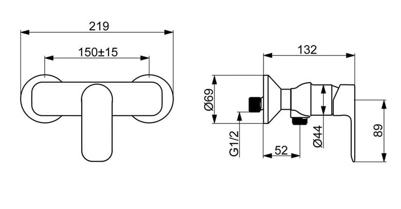 HANSA BASIC sprchová nástenná batéria, chróm 55450103 Technický nákres