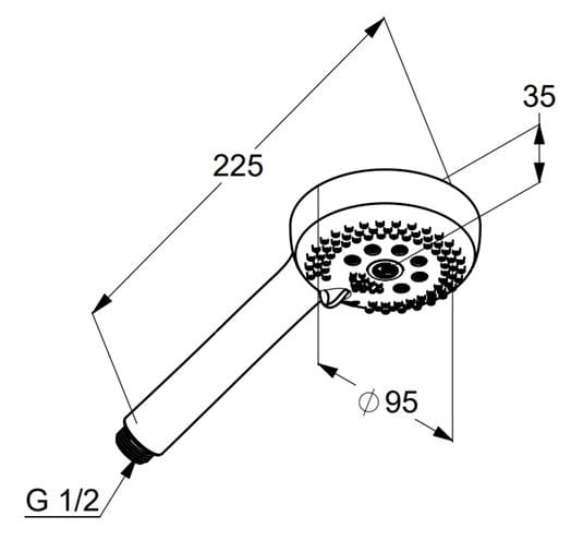 KLUDI LOGO 3S ručná sprcha 95 mm, 3 prúdy, matná čierna 6830039-00 Technický nákres