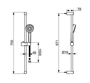 HANSA BASIC sprchová súprava 3-dielna, ručná sprcha pr. 90 mm, tyč, hadica, chróm 55780113 Technický nákres