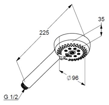KLUDI LOGO 3S ručná sprcha 96 mm, 3 prúdy, chróm 6830005-00WR9 Technický nákres